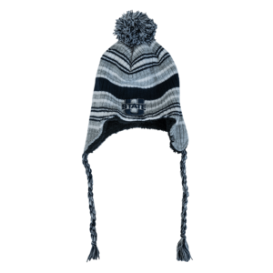 Gray, Navy, Striped, U-State, Beanie, Earflaps, Pom Pom